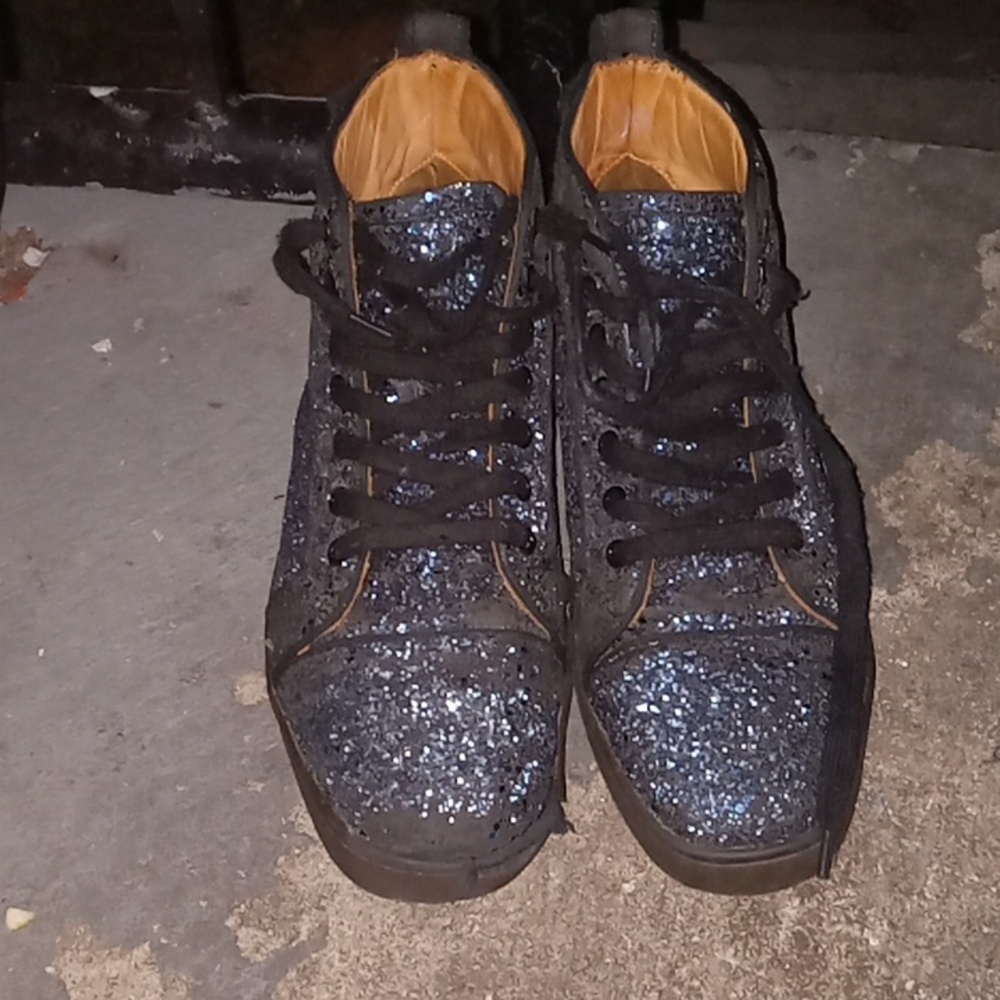 Blue Christian Louboutin red bottoms